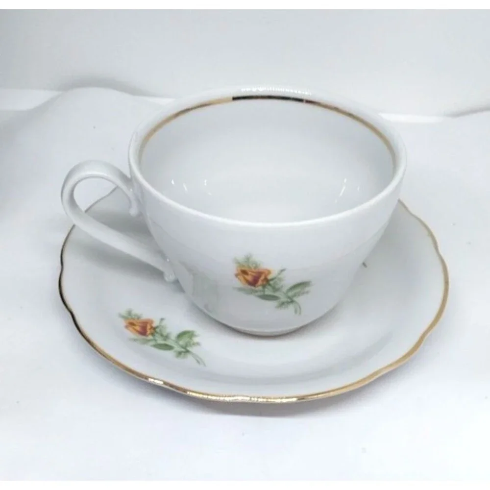 Vintage Kahla German Democratic Republic Demitasse Teacup & Saucer GDR Flowers